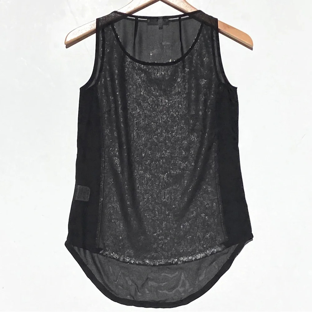 NWT NARA CAMICIE Women’s Silver Sequin Black Chiffon Sheer Layering Tank size 0 - Picture 3 of 3